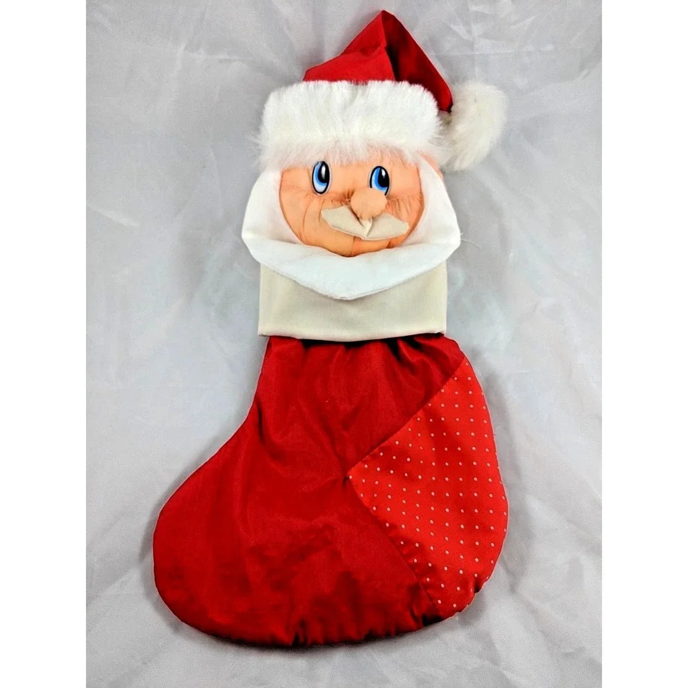 Nylon Santa‎ Claus Christmas Stocking 16 Inch Vintage Stuffed Animal Toy